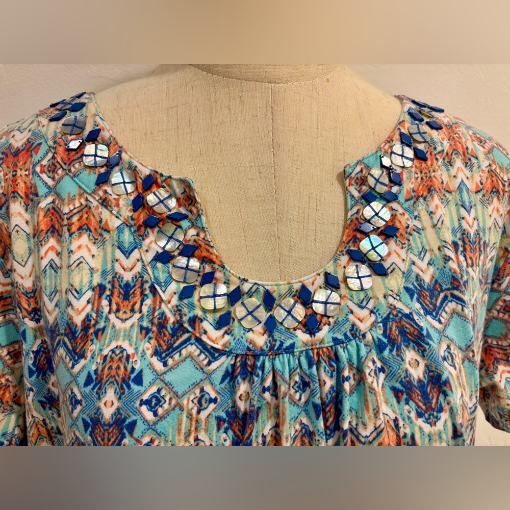 Ruby Rd. Multicolor Geometric Short Sleeve Top - Picture 5 of 7